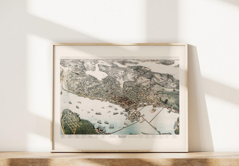 Vintage SEATTLE Map Print Antique Wall Art, Vintage Map of SEATTLE Harbour, SEATTLE Map Print, Seattle Poster, Antique Seattle Print image 3