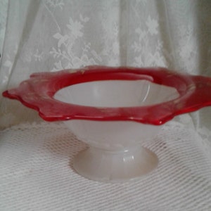 Art Deco Moderne Classic Cased Glass Pedestal Bowl, White, Red, Gold Indiana Glass 1928-34 Collectible Centerpiece, Console Bowl