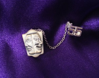 Del 1955 Club Pin, argento Sterling, PAT sarebbe commedia tragedia maschera, gioielli teatrale Memorabilia