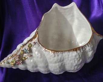 Capodimonte Conch Shell Planter Vase, Large Porcelain Centerpiece, Made In Italy