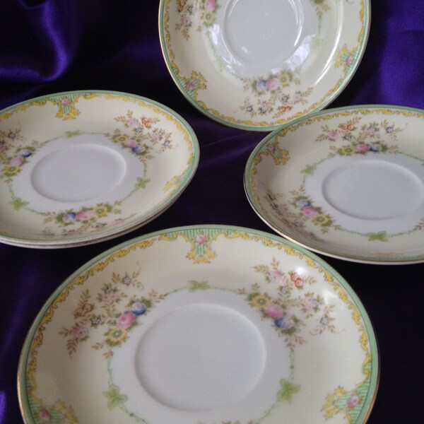 Meito NSP Japan Saucer, Vintage Nagoya Seito Porcelain, 1940s, 50s, Hand Painted Floral Dinnerware, MEI345 Pattern