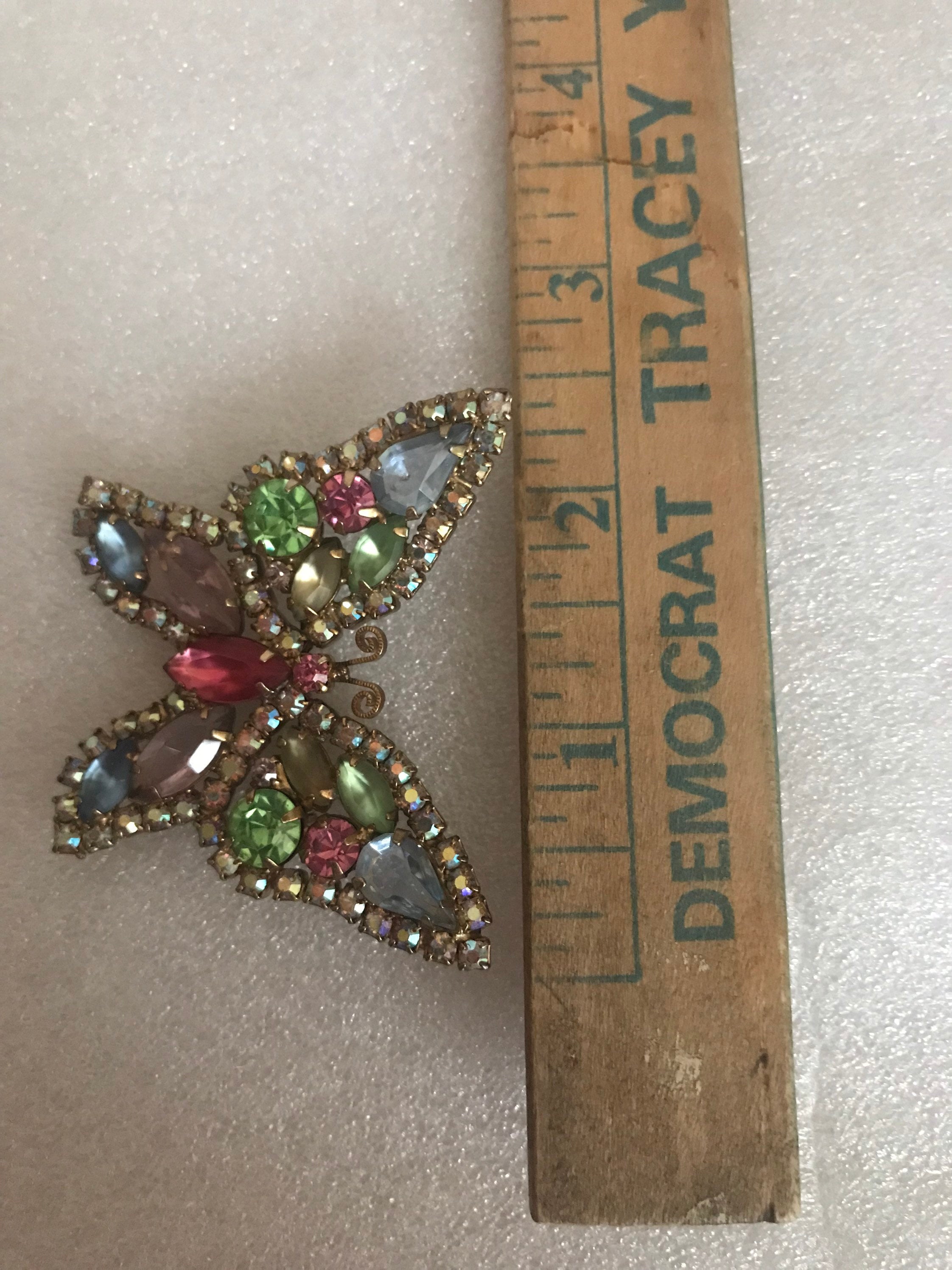 Vintage Rhinestone Butterfly Brooch Beautiful Spring Colors 1960s