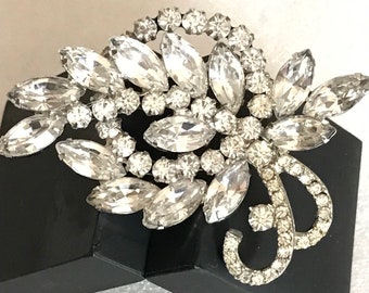 SALE! Vintage Verified Juliana Clear Rhinestone Leaf Brooch, Early 1950s D & E Large Statement Piece, Elegant Glamour, Rare Find