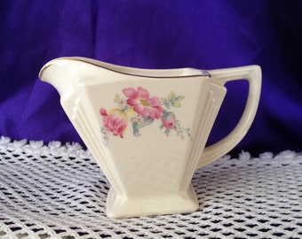 Royal China Creamer, Mary Ann, Art Deco Style Sebring Ohio, Ruffled Tulips, Brotherhood Operative, 22 kt Gold Warranted, Cottage Decor