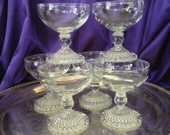 Berwick Bubble Glass Sherbets, Set of Six Anchor Hocking Mid Century Dessert Cups, Ball Stem, Crystal Glass, Elegant Dining Glassware