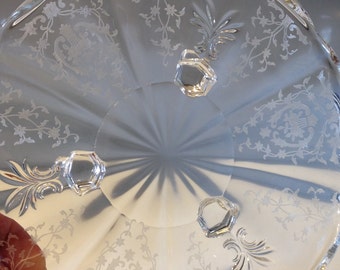 Fostoria Navarre Baroque Etched 3 Toed Tidbit Tray Vintage Depression Glass 1930s - 70s