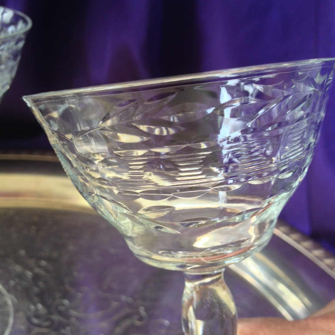 Cut Crystal Sherry Glasses Faceted Prism Stems Cut Leaf Etsy