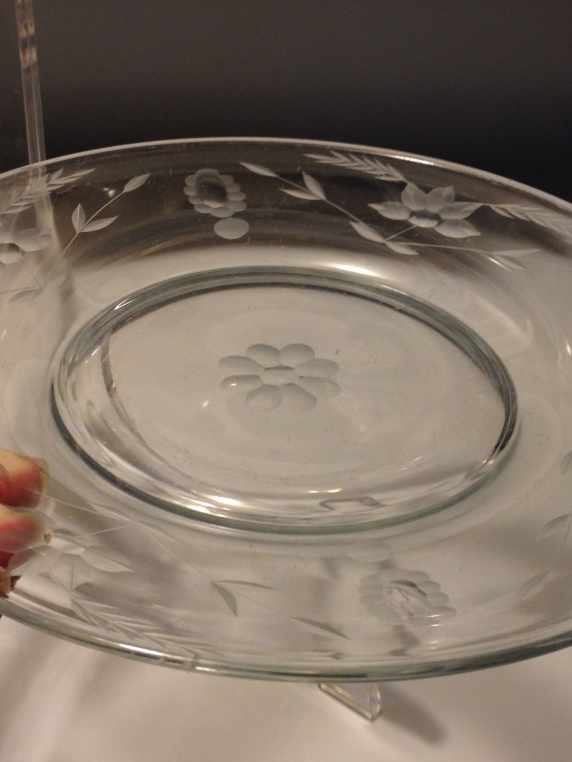 Wheel Etched Clear Glass Luncheon Plates Floral Wheat Leaf Etsy