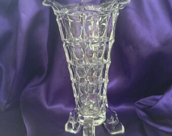Art Deco Rocket Vase, Indiana Constellation 300, Tripod Footed , Early Atomic, Celestial, 1935 Clear Pressed Glass Posy Vase