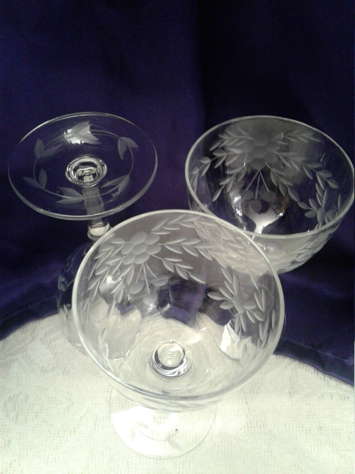 Three Glastonbury Lotus Grey Cut Sherry Glasses 664 Pattern Etsy