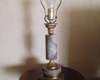 Mocha Beige Marble Lamp, MCM Cylindrical Doric Column Style, Greek Revival, Rococo, Vintage Office, Library, Marble Bathroom Vanity Lamp