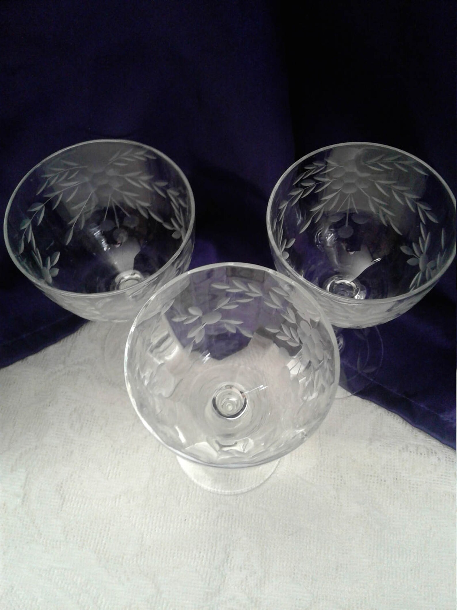 Three Glastonbury Lotus Grey Cut Sherry Glasses 664 Pattern Etsy