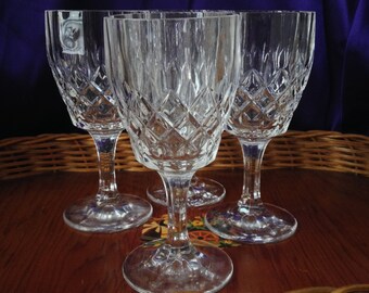 Crystal Wine Goblets, Criss Cross Diamond Design, Paneled Optic Stemware, Heavy Pressed Glass