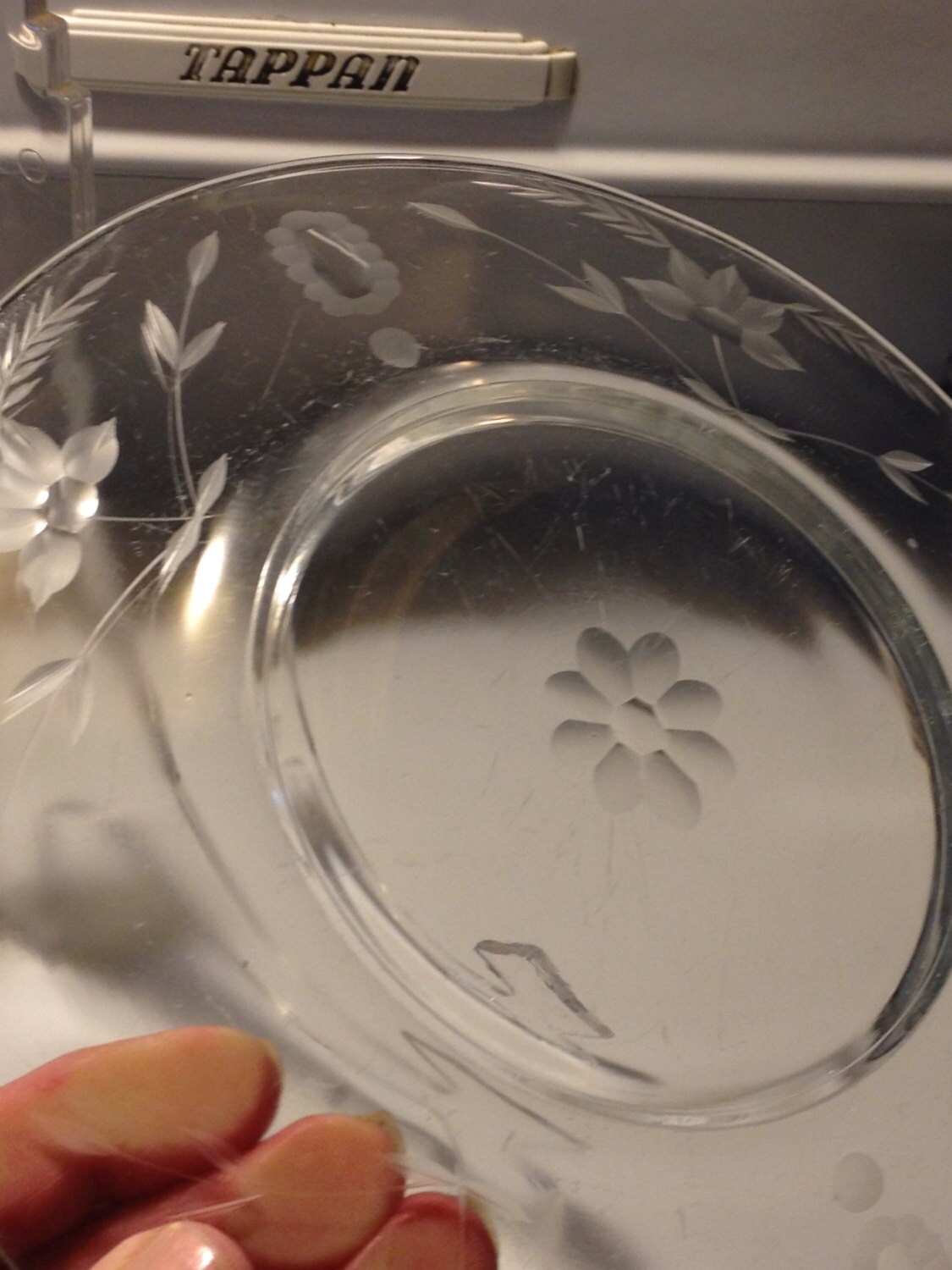 Wheel Etched Clear Glass Luncheon Plates Floral Wheat Leaf Etsy