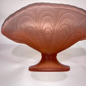 Vintage Pink Frosted Satin Glass Banana Boat Folded Fruit Bowl Basket- Rare