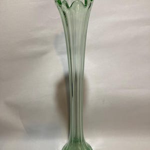 Vintage Northwood Green Vaseline Swung Vase 16-3/8"
