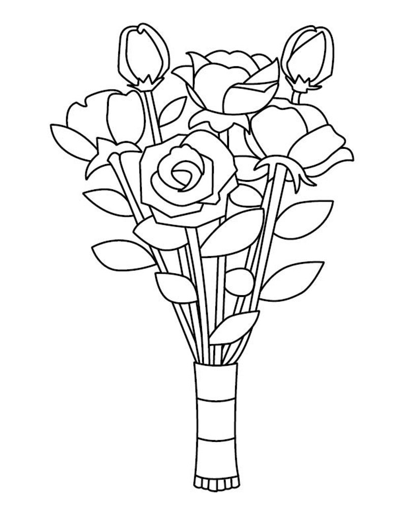 Rose Bouquet Coloring Page - Etsy