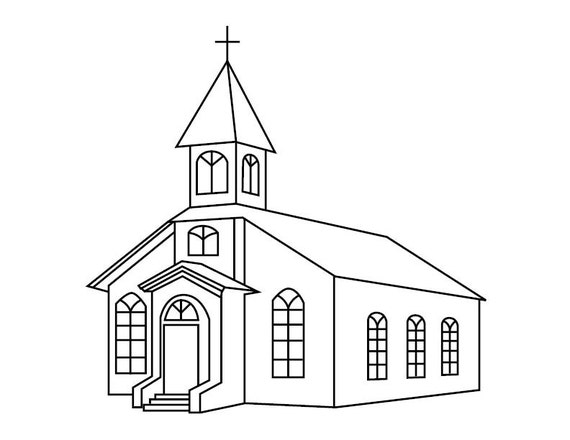 Church Coloring Page Etsy