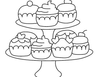 Cupcake Stand Coloring Page