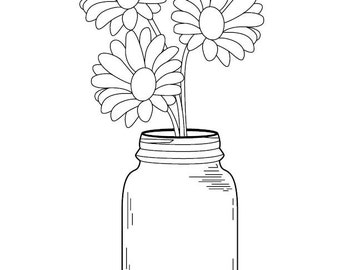 Mason Jar Daisy Bouquet Coloring Page