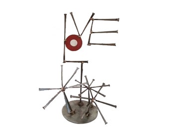 Abstract Welded Metal Art LOVE Table Sculpture - Perfect Valentine's Day Gift! C Jere Style