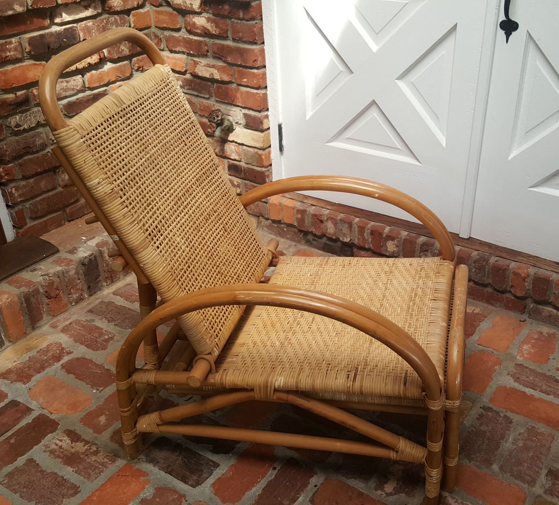Rattan & Cane Lounge Chair with Extendable Foot Rest Etsy