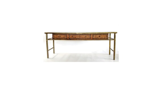 Mastercraft Burl Wood Brass Console Table With Acid Etched - Burl Wood Console Table Vintage Mastercraft Burl Wood Brass Console Table With Acid Etched - Burl Wood Console Table Vintage