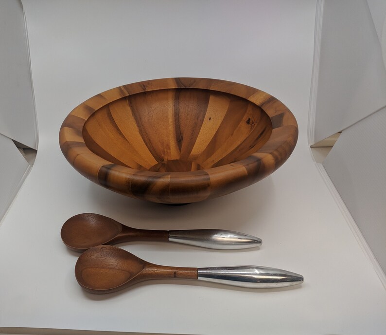 Nambé Wooden Salad Bowl With Servers Etsy