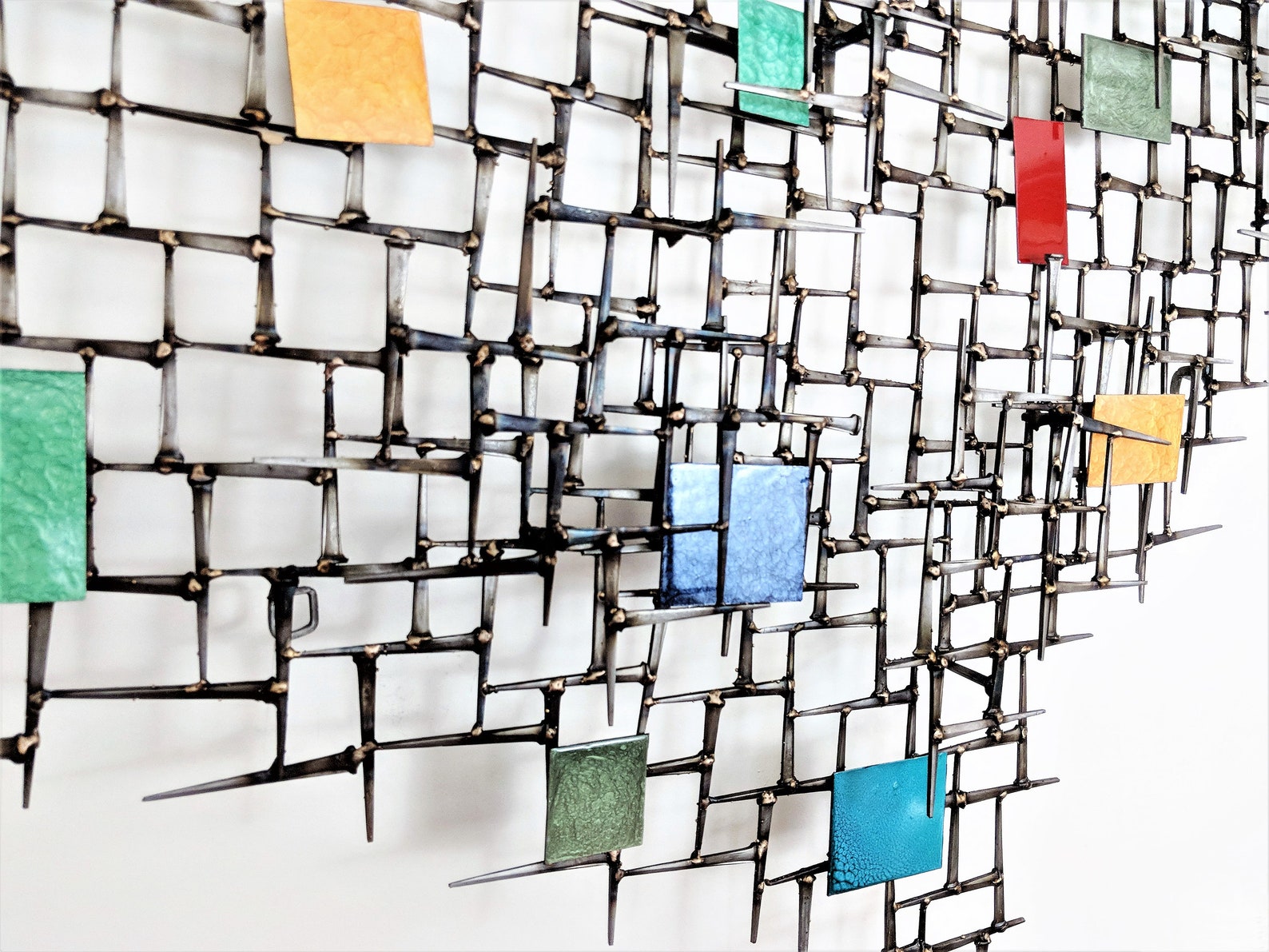MidCentury Modern Colorful Abstract Nail Brass Enamel Wall Etsy
