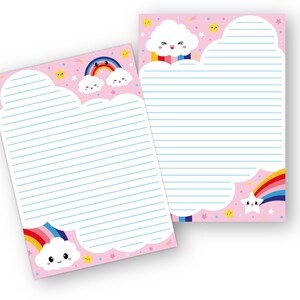 cute kawaii rainbow clouds double sided notepad a5 letter etsy hong kong