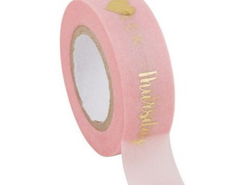 Days of the week gold foil washi tape, light pink | Paper Poetry | weekly masking tape | pink DIY | craft tape