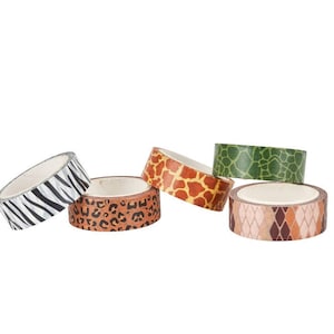 5 animal print washi tapes, leopard, zebra, cheetah, panther | jungle diy tape | masking tape