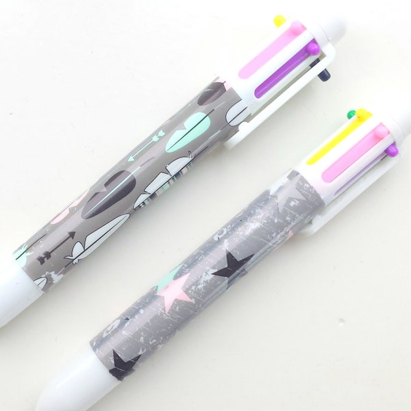 6 colors ballpoints with cute pastel colored feathers and stars, set of 2