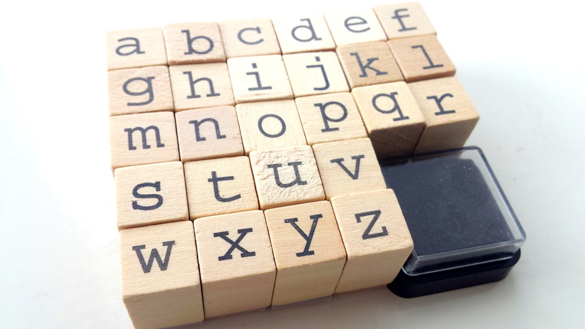 Wooden Alphabet Stamp Set Including 1 Black Ink Pad Etsy
