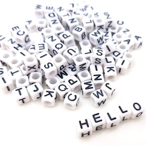 150 square letter beads, 6mm | black and white | uppercase alphabet | letters | create your own name bracelet