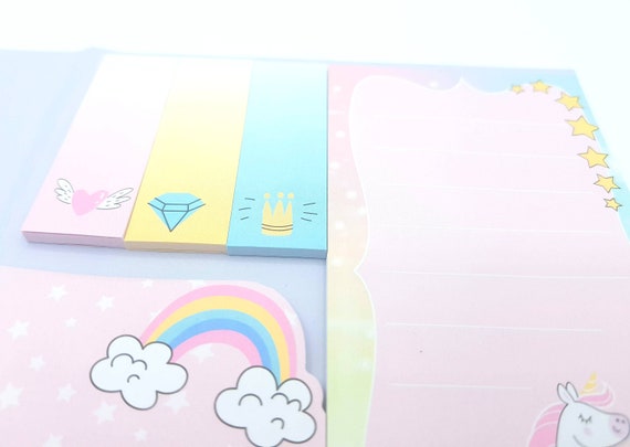 Marker Set Stationery Cute Rainbow Unicorns Sticky Note and Page Tab