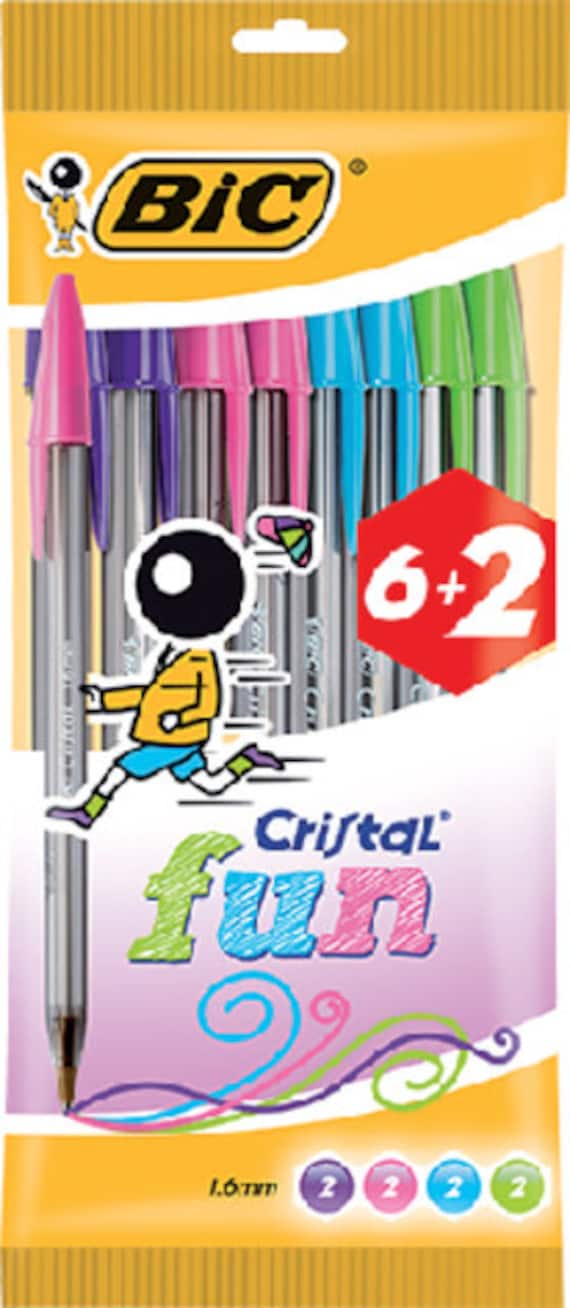 8 divertenti penne a sfera BIC Cristal penna rosa, blu, viola e