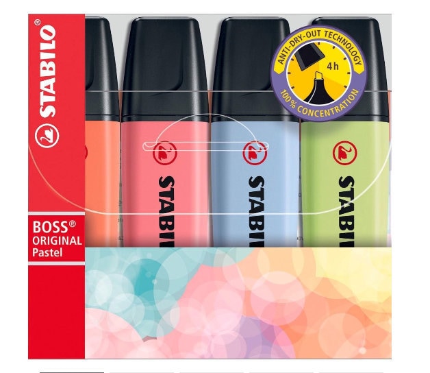  STABILO Highlighter BOSS ORIGINAL NatureCOLORS - Pack of 4 -  Beige, Warm Grey, Earth Green, Black : Office Products