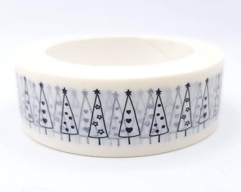 Christmas tree washi tape, black and white | pine trees | monochrome Christmas masking tape |