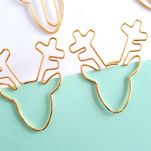 Set of 6 shiny gold deer shaped paperclips / planner clips / christmas paperclips