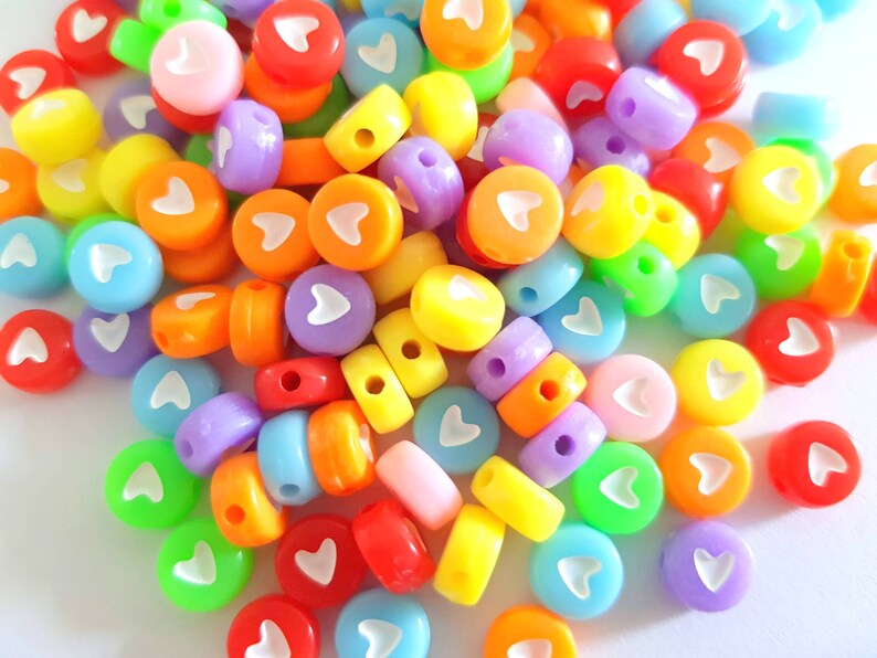 100 assorted heart beads 7mm acrylic multi color rainbow Etsy