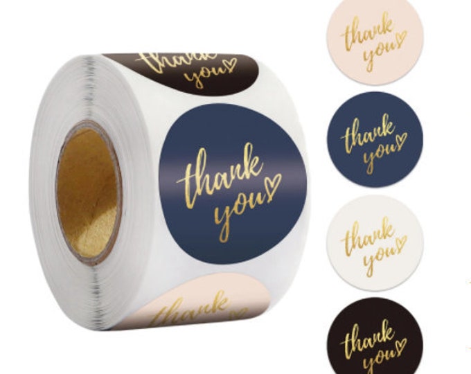 25 Thank You Stickers With Gold Foil, 38mm/1.5, Blush Pink, White, Blue