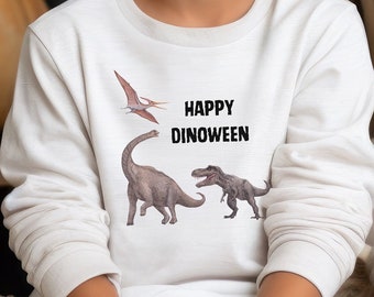 Kids halloween sweatshirt for Halloween dinosaur shirt “Happy Dinoween” real dinosaurs Kids Dinosaur shirt for Halloween dinosaurs sec color