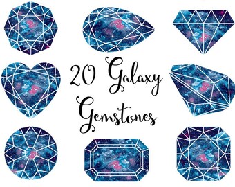Gemstones clipart: "Galaxy Gemstones" watercolor gemstones, watercolor gems clipart, crystals clipart, watercolor clipart, jewel clipart