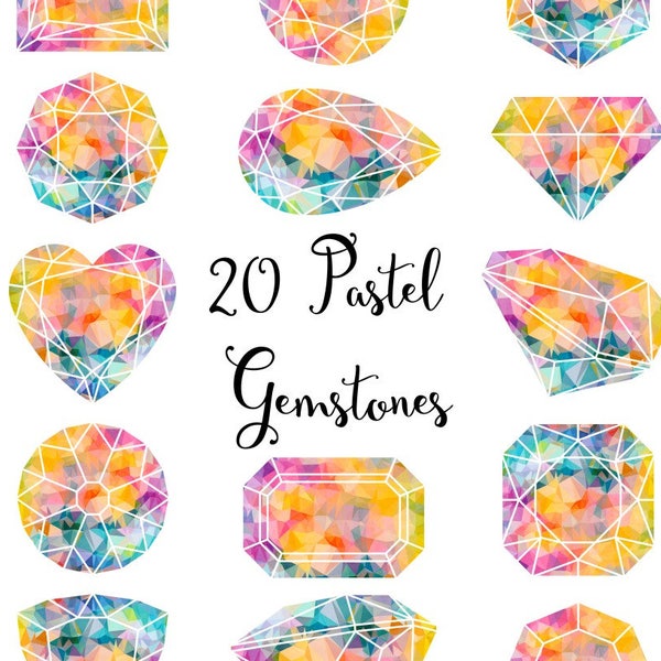 Gemstone clipart: "Pastel Gemstones" gems clipart, crystals clipart, watercolor gemstones, watercolor clipart, jewel clipart, pastel clipart