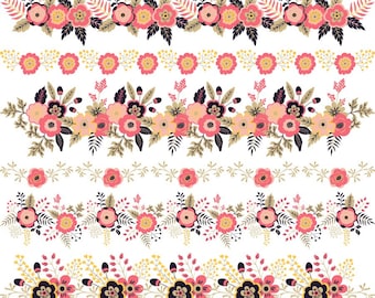 Clipart con bordo floreale: grafica PNG di fiori (download digitale)