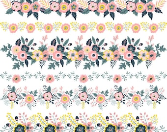 Bordi Clipart floreali: grafica floreale PNG (download digitale)