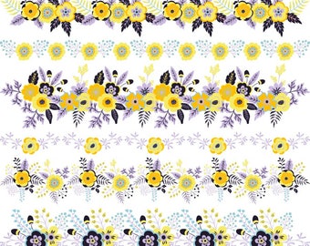 Clipart con bordo floreale: grafica PNG di fiori (download digitale)