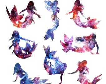 Cosmic Mermaid Clipart: Galaxy Graphics (PNG Files)
