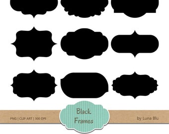 Digital Labels: "Digital Frames" 50 black labels, scrapbooking label clipart, tags, bracket frames, Instant Download